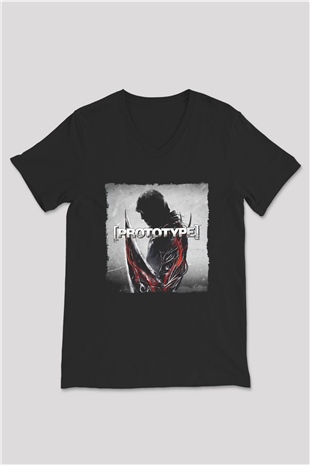 Prototype Siyah Unisex V Yaka Tişört
