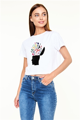 Psikolog Beyaz Croptop Tişört