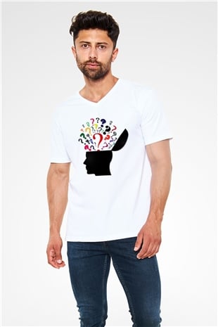 Psikolog Beyaz Unisex V Yaka Tişört T-Shirt