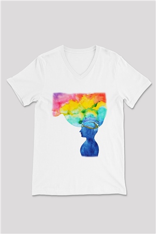 Psikolog Beyaz Unisex V Yaka Tişört T-Shirt
