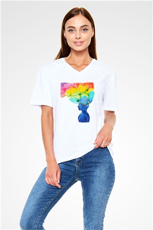 Psikolog Beyaz Unisex V Yaka Tişört T-Shirt