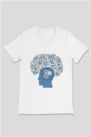 Psikolog Beyaz Unisex V Yaka Tişört T-Shirt