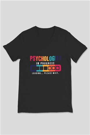 Psikolog Siyah Unisex V Yaka Tişört