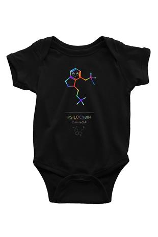 Psilosibin Baskılı Unisex  Siyah Bebek Body - Zıbın