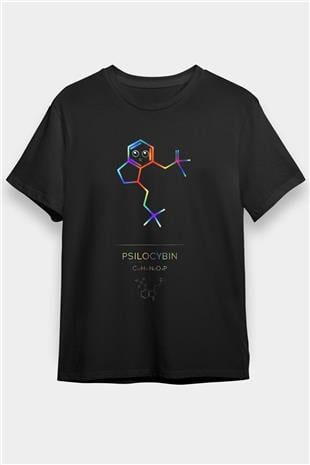 Psilosibin Baskılı Unisex Siyah Tişört - Tshirt
