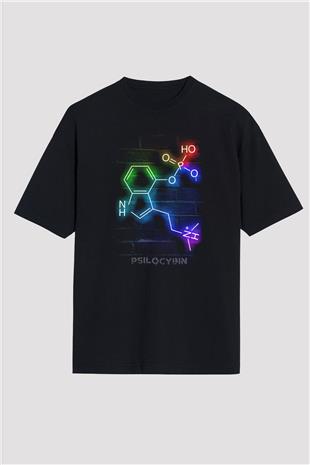 Psilosibin Molekülü Baskılı Unisex Oversize Tişört - Tshirt
