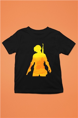 PUBG Baskılı Siyah Unisex Çocuk Tişört