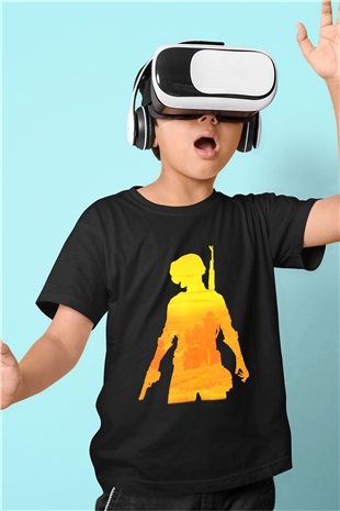 PUBG Baskılı Siyah Unisex Çocuk Tişört