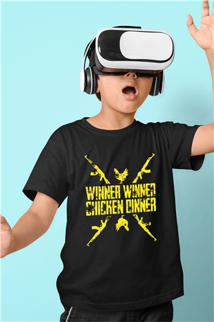 PUBG Baskılı Siyah Unisex Çocuk Tişört