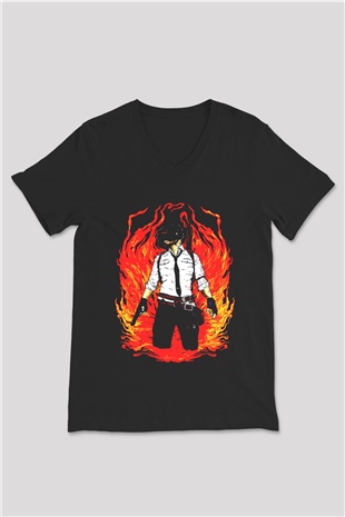 PUBG Siyah Unisex V Yaka Tişört
