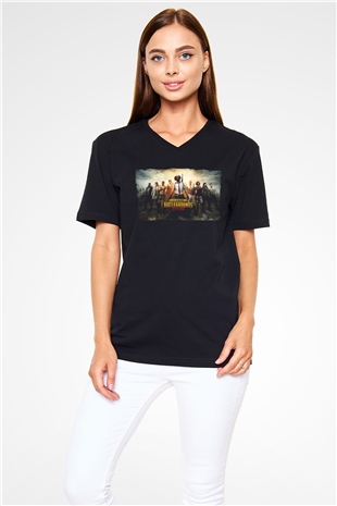 PUBG Siyah Unisex V Yaka Tişört