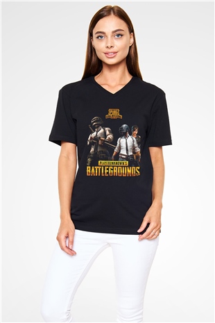 PUBG Siyah Unisex V Yaka Tişört