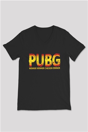 PUBG Siyah Unisex V Yaka Tişört