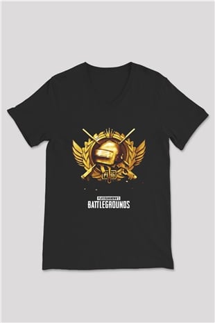 PUBG Siyah Unisex V Yaka Tişört T-Shirt