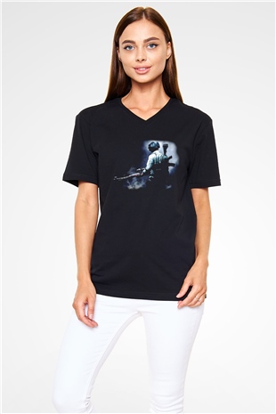 PUBG Siyah Unisex V Yaka Tişört T-Shirt