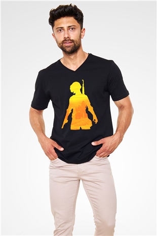 PUBG Siyah Unisex V Yaka Tişört T-Shirt