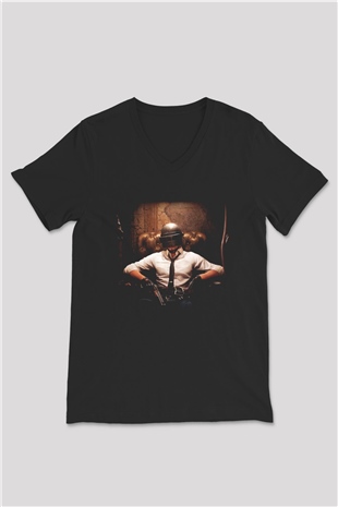 PUBG Siyah Unisex V Yaka Tişört T-Shirt