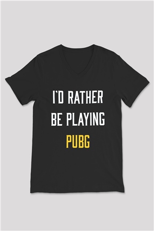 PUBG Siyah Unisex V Yaka Tişört T-Shirt