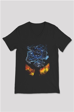 PUBG Siyah Unisex V Yaka Tişört T-Shirt