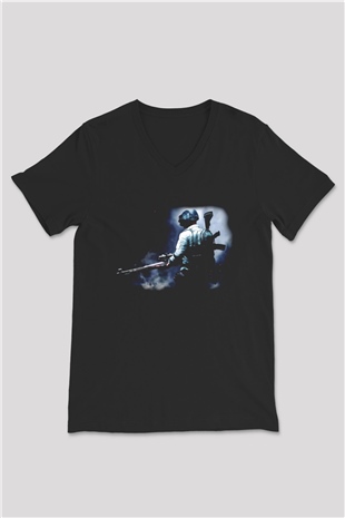 PUBG Siyah Unisex V Yaka Tişört T-Shirt