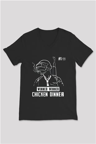 PUBG Siyah Unisex V Yaka Tişört T-Shirt
