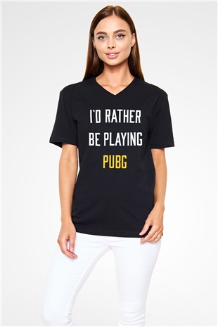 PUBG Siyah Unisex V Yaka Tişört T-Shirt