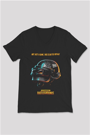 PUBG Siyah Unisex V Yaka Tişört T-Shirt