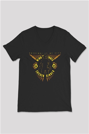 PUBG Siyah Unisex V Yaka Tişört T-Shirt