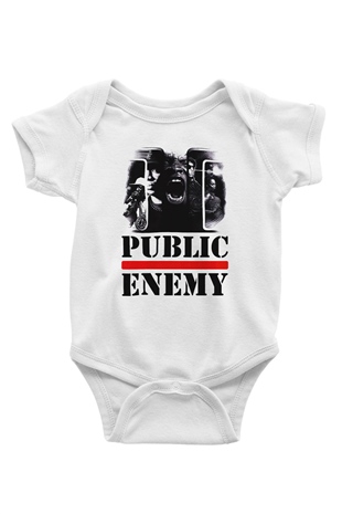 Public Enemy Baskılı Beyaz Unisex Bebek Body - Zıbın