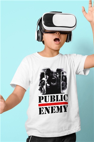 Public Enemy Baskılı Beyaz Unisex Çocuk Tişört