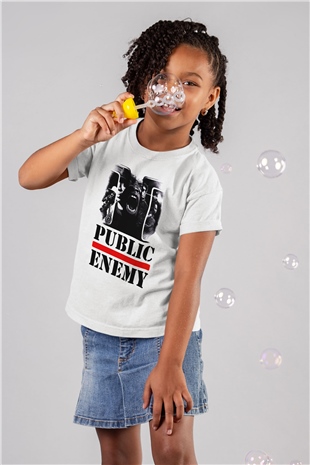 Public Enemy Baskılı Beyaz Unisex Çocuk Tişört