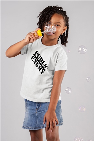Public Enemy Baskılı Beyaz Unisex Çocuk Tişört