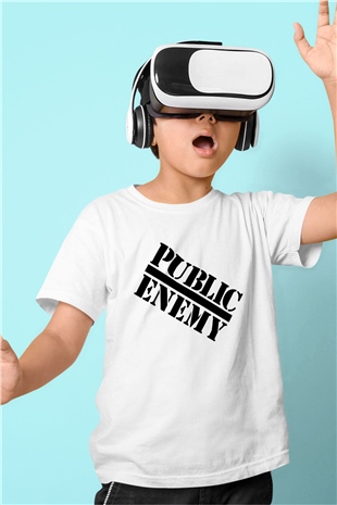 Public Enemy Baskılı Beyaz Unisex Çocuk Tişört