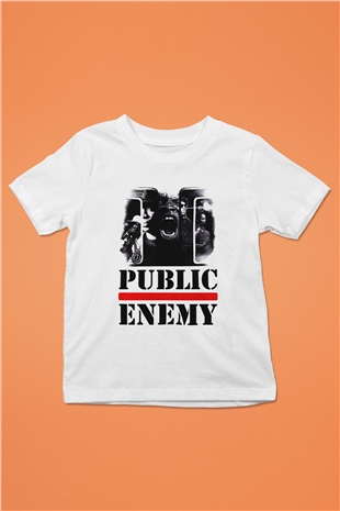 Public Enemy Baskılı Beyaz Unisex Çocuk Tişört