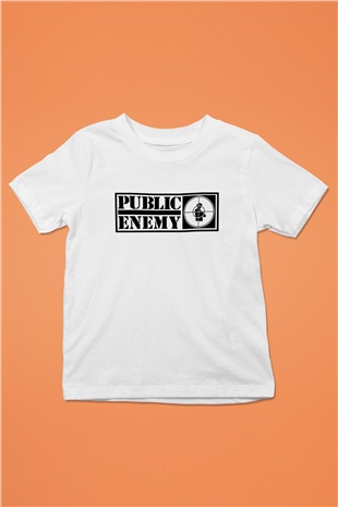 Public Enemy Baskılı Beyaz Unisex Çocuk Tişört