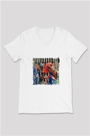 Public Enemy Baskılı Beyaz V Yaka Unisex Tişört
