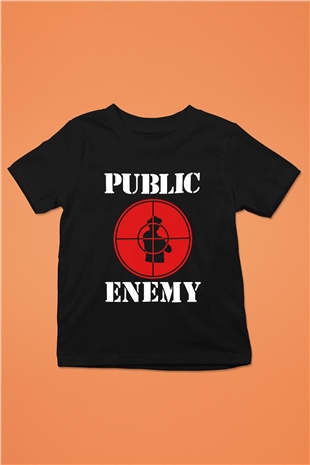 Public Enemy Baskılı Siyah Unisex Çocuk Tişört