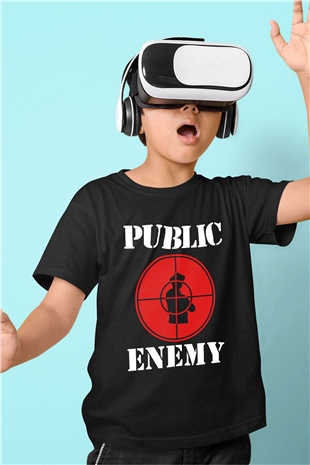 Public Enemy Baskılı Siyah Unisex Çocuk Tişört