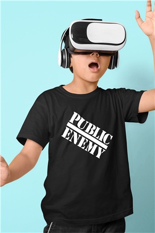 Public Enemy Baskılı Siyah Unisex Çocuk Tişört