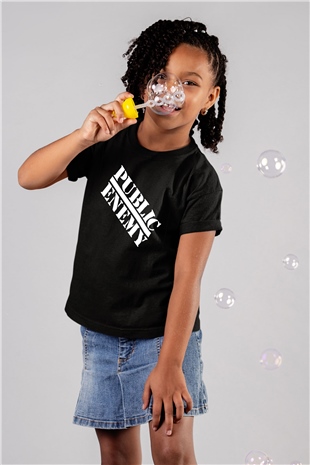 Public Enemy Baskılı Siyah Unisex Çocuk Tişört