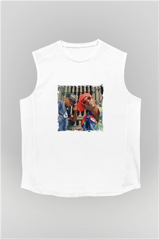 Public Enemy Baskılı Unisex Beyaz Kolsuz Tişört