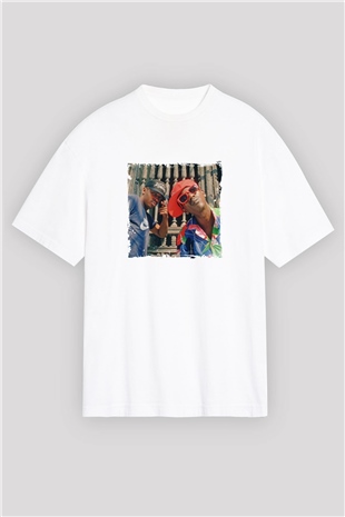 Public Enemy Baskılı Oversize Beyaz Tişört