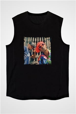 Public Enemy Baskılı Unisex Siyah Kolsuz Tişört