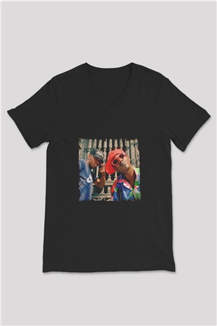 Public Enemy Baskılı Unisex Siyah V Yaka Tişört