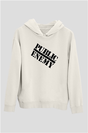 Public Enemy Beyaz Unisex Kapşonlu Sweatshirt