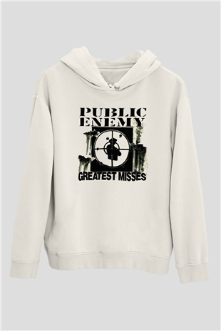 Public Enemy Beyaz Unisex Kapşonlu Sweatshirt