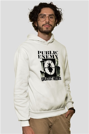 Public Enemy Beyaz Unisex Kapşonlu Sweatshirt