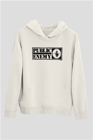 Public Enemy Beyaz Unisex Kapşonlu Sweatshirt