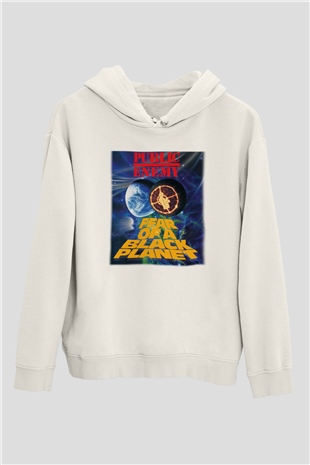 Public Enemy Beyaz Unisex Kapşonlu Sweatshirt