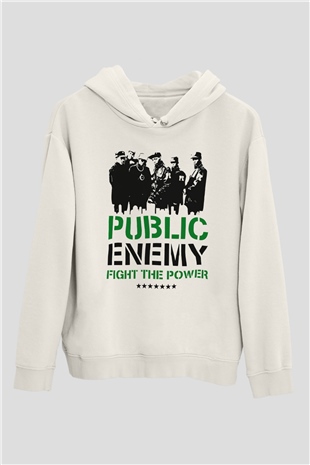 Public Enemy Beyaz Unisex Kapüşonlu Sweatshirt